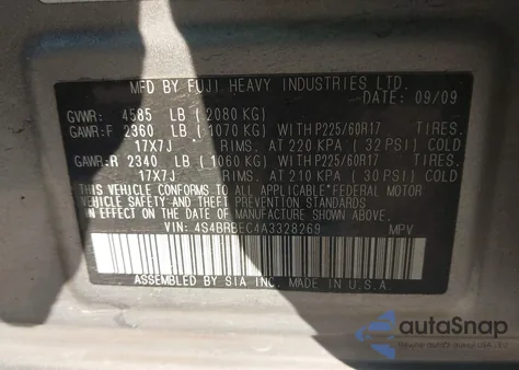 2010 Subaru Outback 2.5I Premium из США, поврежденный, VIN 4S4BRBEC4A3328269